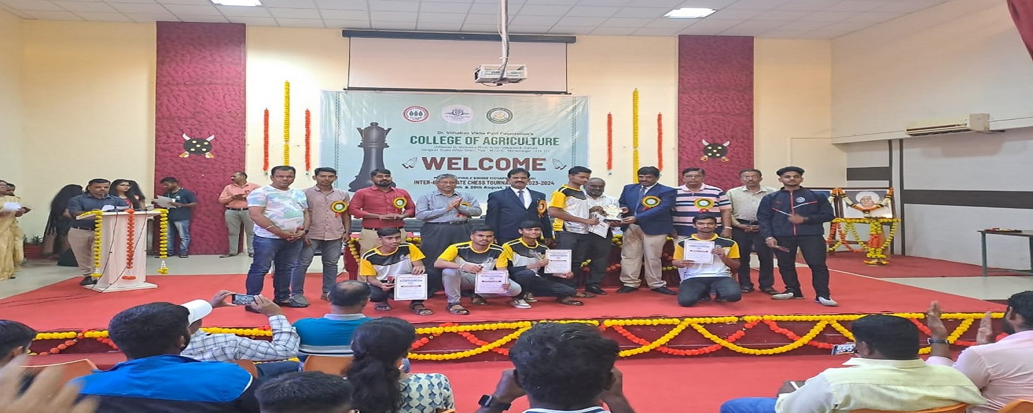 Mr.Suraj Ghule (student of Fourth Year) for securing 2nd position in the Intercollegiate Chess Tournament held at College of Agriculture. Viladghat Ahmednagar